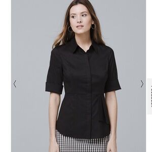 White House Black Market WHBM Ruffle-Detail Blouse Black Size 8